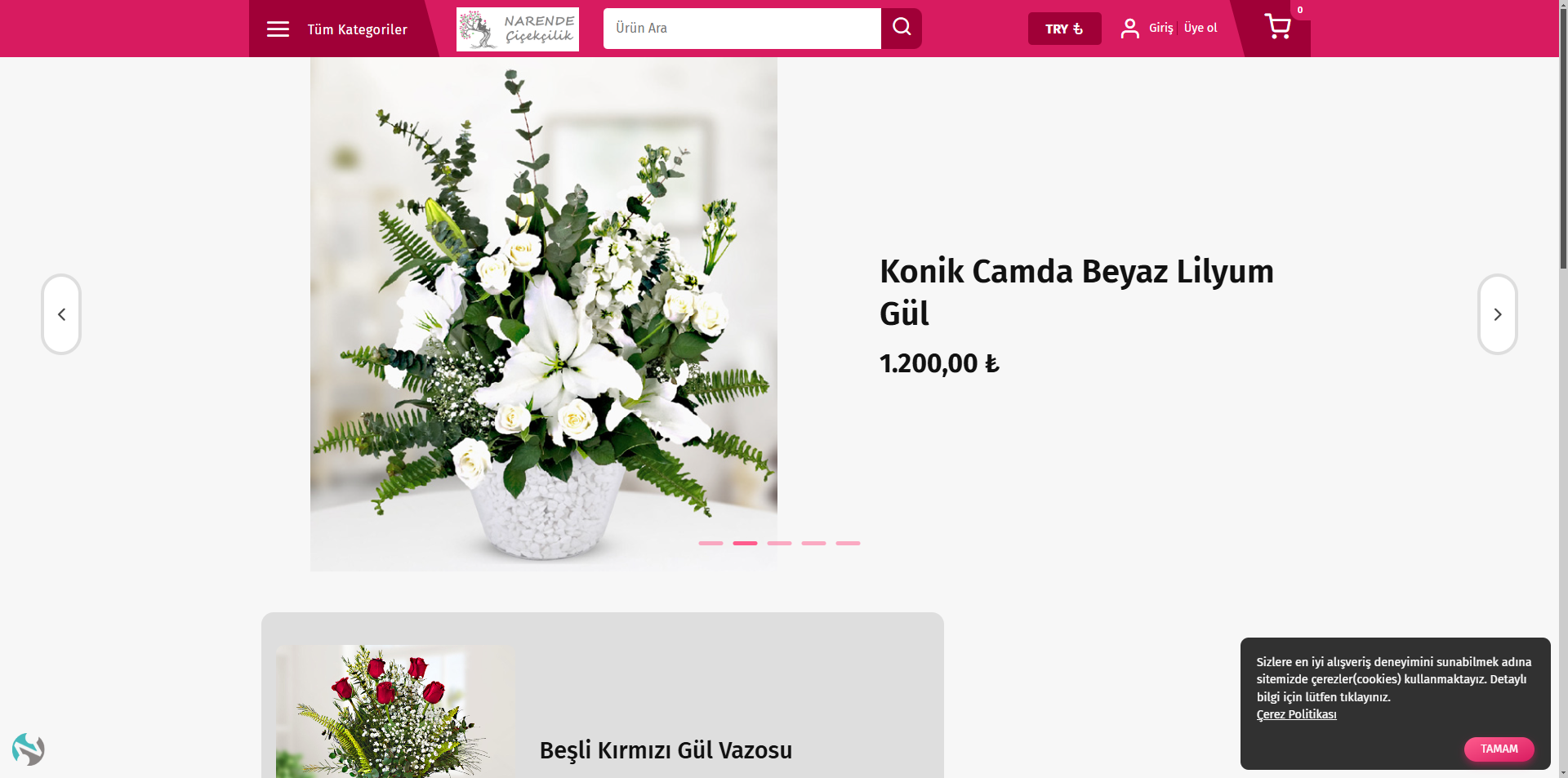 Çiçekçiler için e-ticaret sayfası
